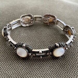 Sterling Silver Marcasite Mother-Of-Pearl Bracelet